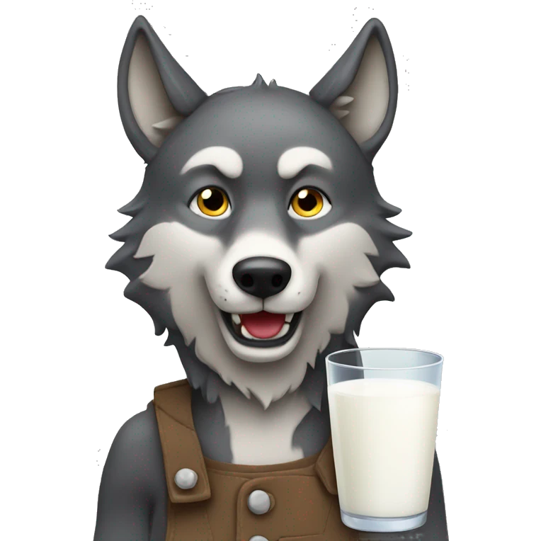 wolf with having glass of milk  emoji