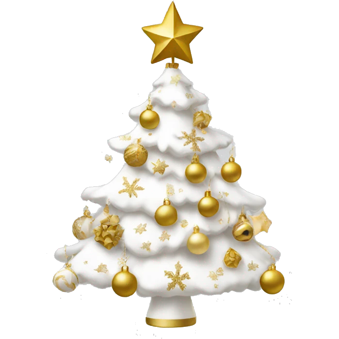 White Christmas tree with gold and white ornaments  emoji