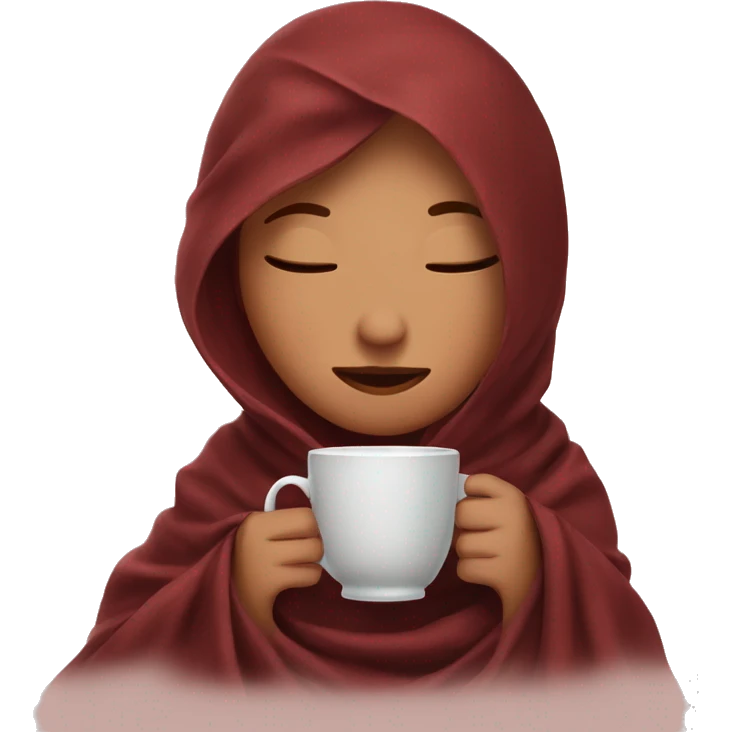 girl with dark red wine hair inside a blanket sipping coffee eyes closed emoji