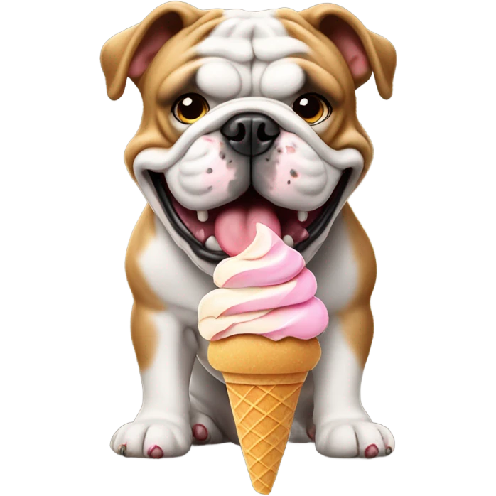English bulldog eating ice cream while playing football  emoji