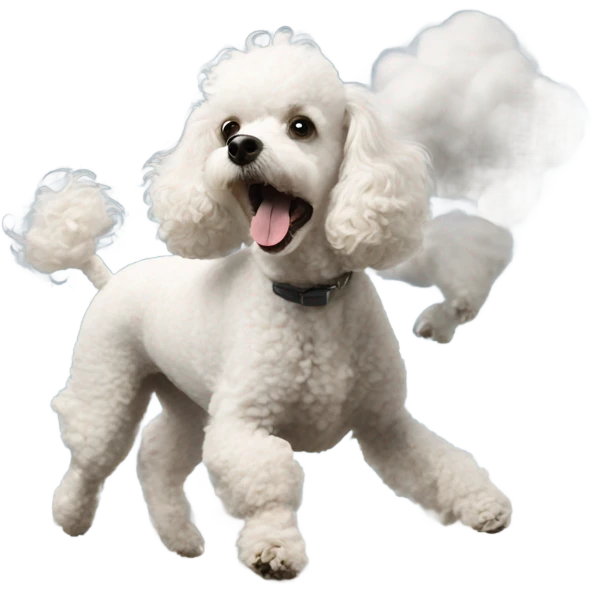 White poodle carried away by tornado emoji