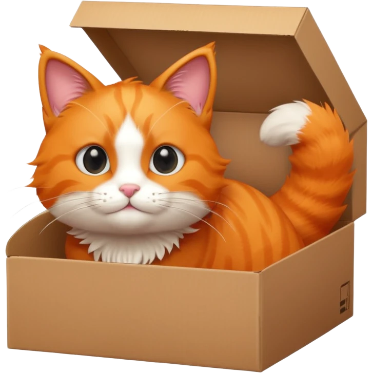 simple furry orange cat inside a box, half of upper body is sohwing up emoji