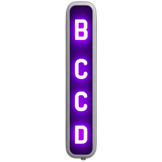 Purple vertical led sign that says bcd emoji