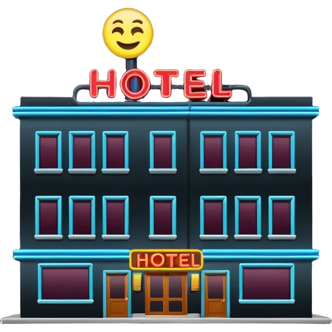 Hotel barato con letrero de neón en la fachada. emoji