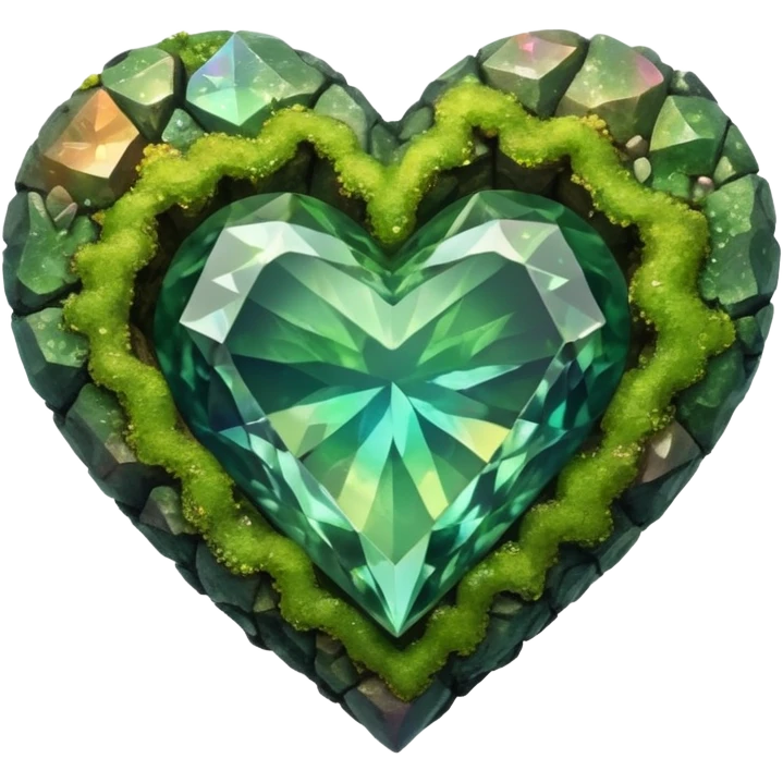 mossy heart shaped natural colorful crystal rock emoji