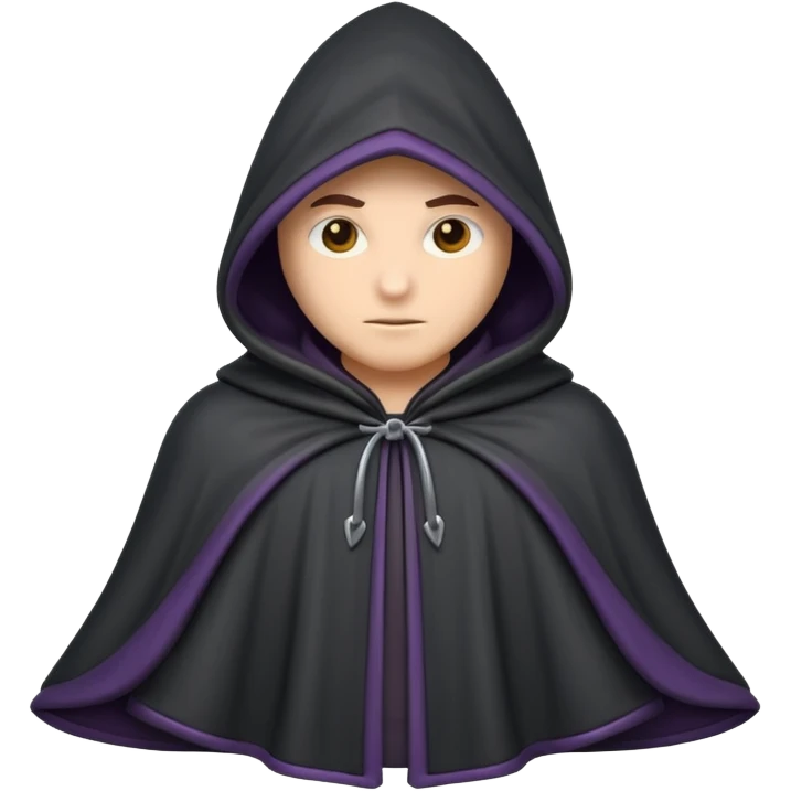 hooded cloak object icon, dark fabric cloak with deep hood, fantasy style, soft folds, 3D cartoon, mobile game icon style, centered, clean background, soft shadow, no text, no watermark
 
 emoji