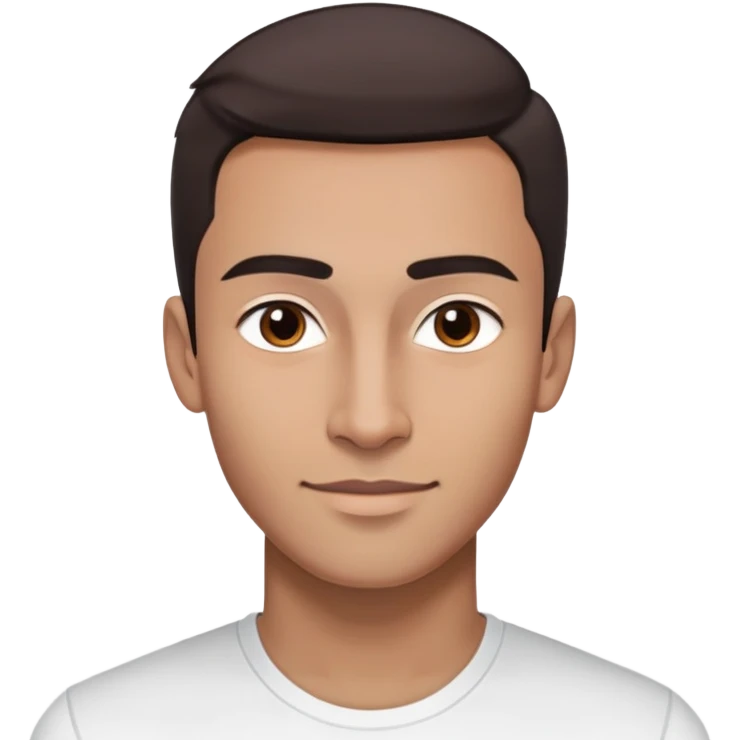 Energetic dancer-like man in his late 20s with light brown complexion, elongated face, fine jawline, high cheekbones, intense brown eyes, medium eyebrows, straight narrow nose, expressive friendly smile, short dark hair styled fresh and modern, vibrant pose, wearing a white fitted athletic shirt emoji