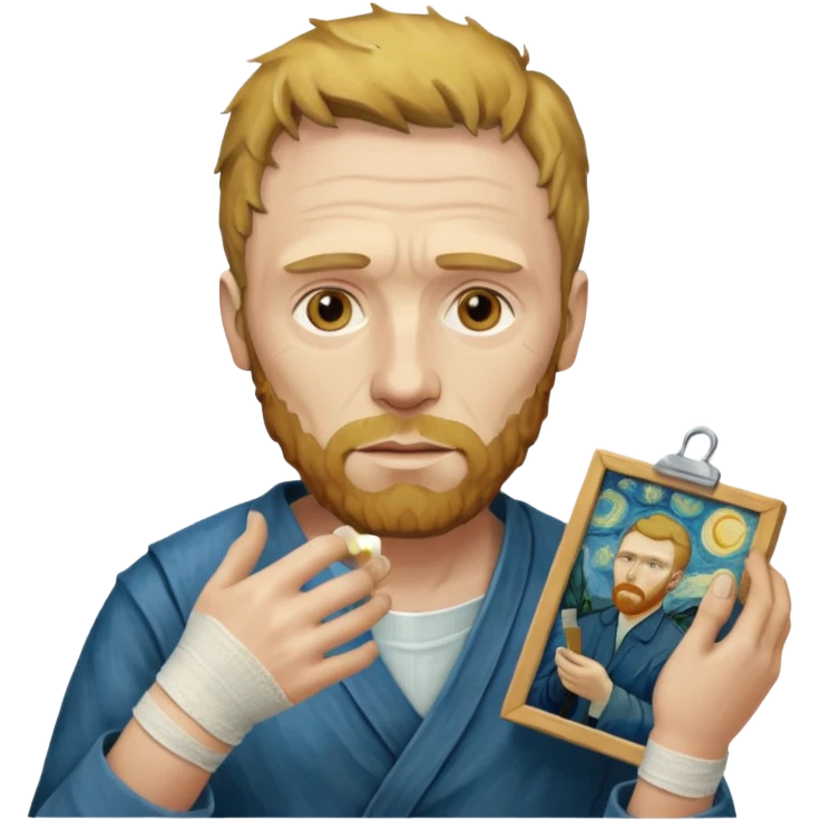 van gogh paints on a canvas. On his right he has a bandage emoji