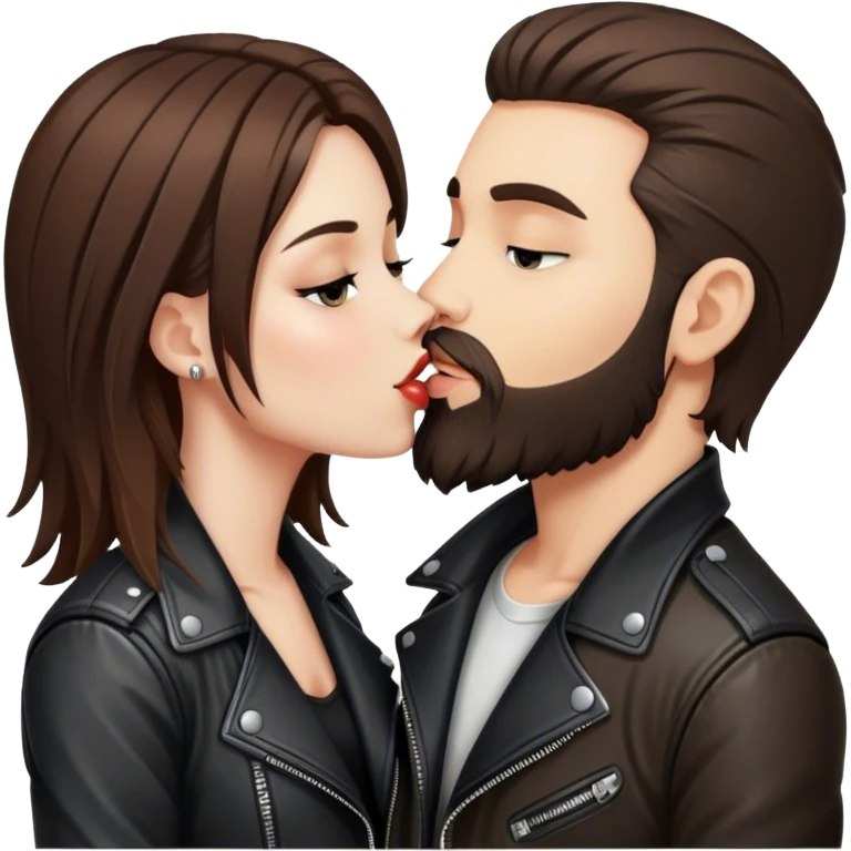 A rocker girl with kissing a brunette boy with a beard and leather jacket  emoji