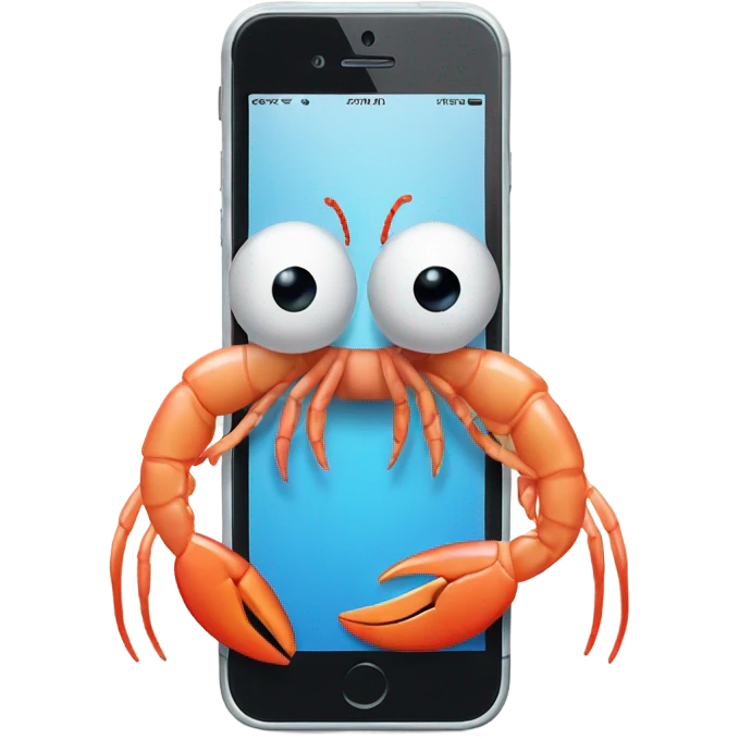 a shrimp holding an iphone with the name sebastian on it emoji