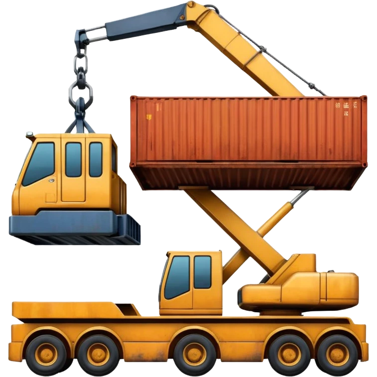 Container being lifted by a large machine, import. emoji