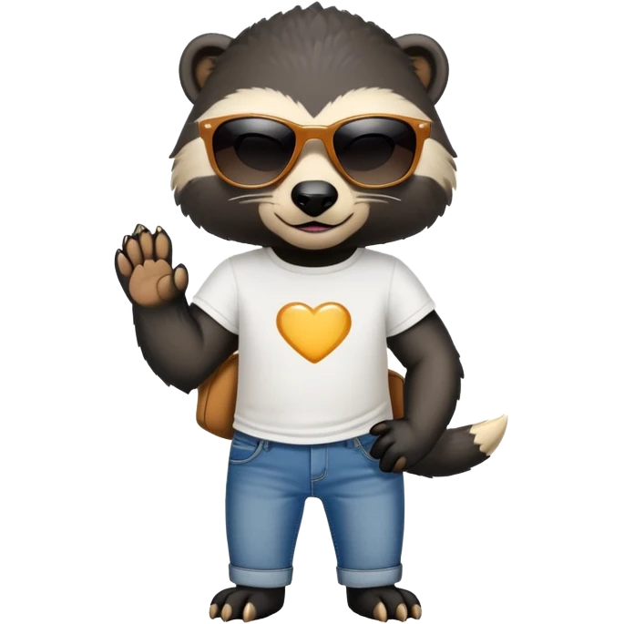friendly anthropomorphised honey badger in jeans and a t-shirt, wearing sunglasses, head and shoulders portrait emoji