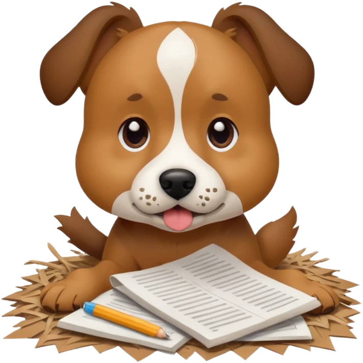dog sitting on shredded homework emoji