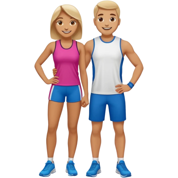 full-length happy couple in sportswear emoji
