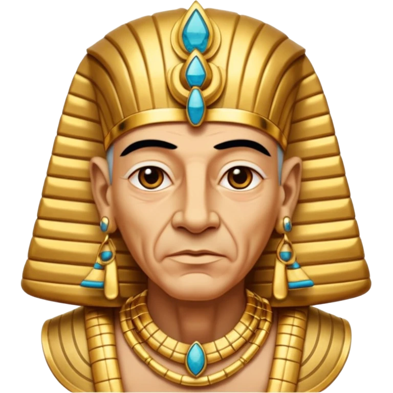 An aging pharaoh with deep wrinkles, elaborate gold jewelry, and a wise commanding gaze.
 emoji