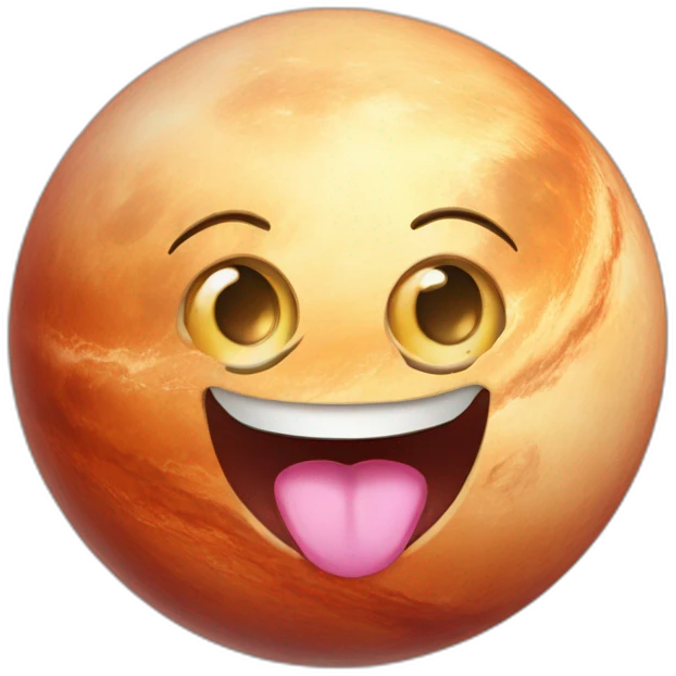 planet Venus with a cartoon face with tongue emoji
