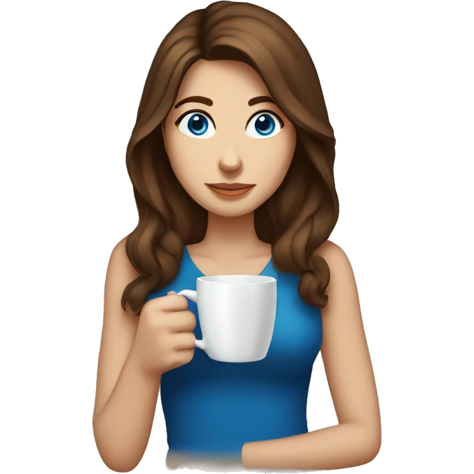 Brown hair blue eyes drinking coffee emoji
