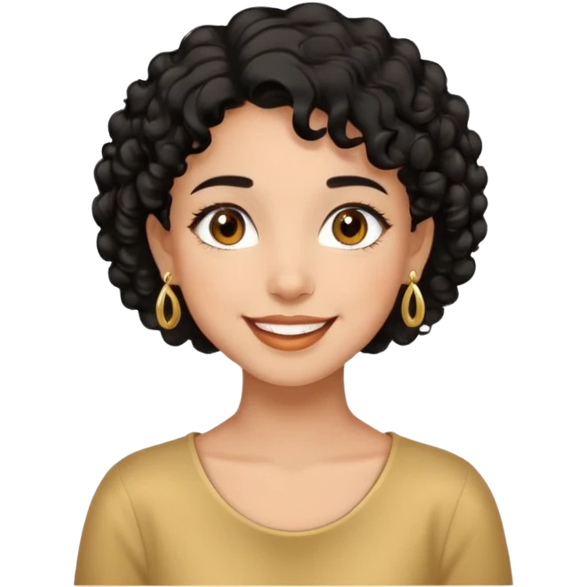 Girl showing happiness, medium skin tone, short curly black hair, gold earrings, brown eyes Minimal emoji showing happiness, medium skin tone, short curly black hair, gold earrings, brown eyes emoji