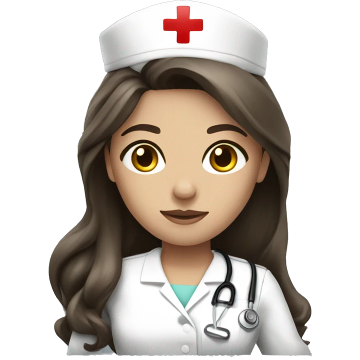 brunette long hair nurse, fair skin, black eyes emoji