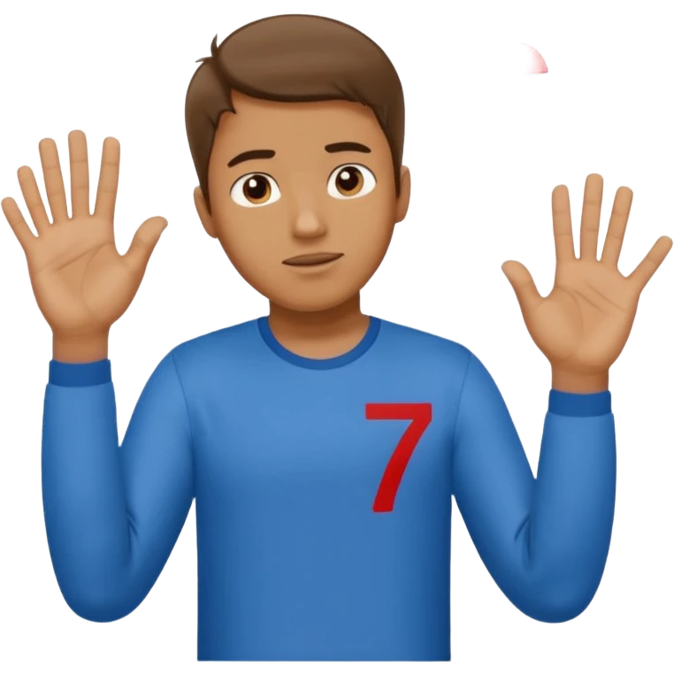 A guy shrugging with 6 on his left hand and a 7 on his right hand emoji