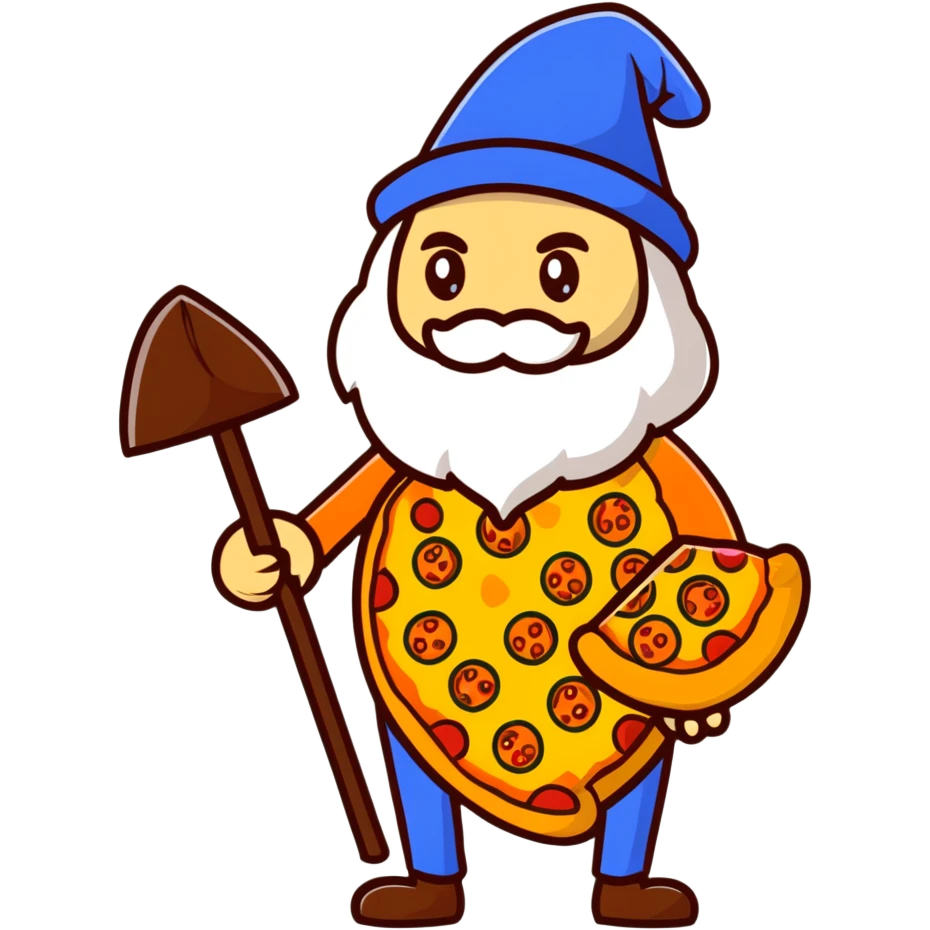 pizza wizard with wooden staff and blue hat emoji