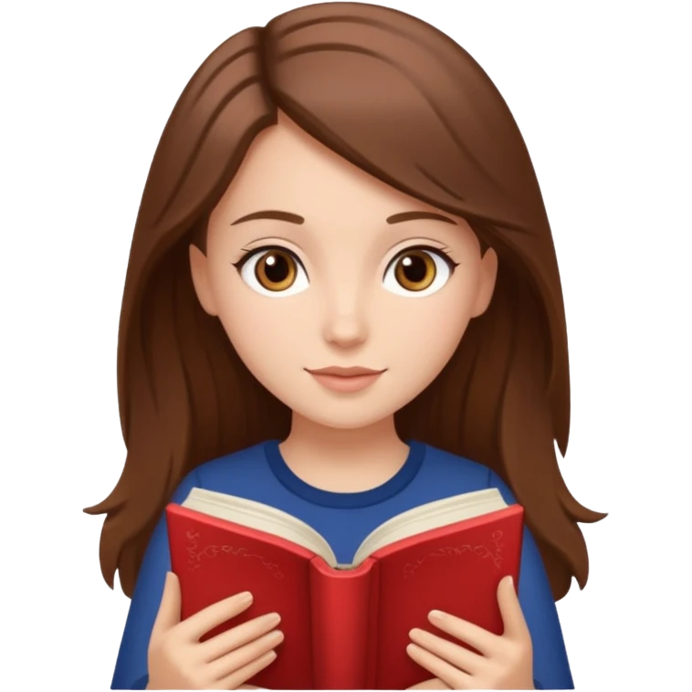 Pretty white girl with brown eyes and brown hair reading a romantic book emoji
