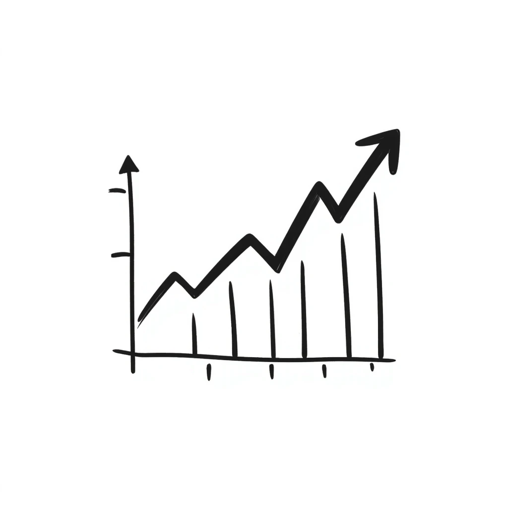 hand-drawn stock chart with arrow going up emoji