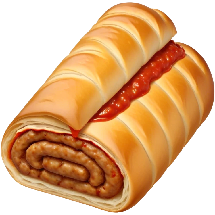 a sausage roll with a line small amount of tomatoe sauce on top emoji