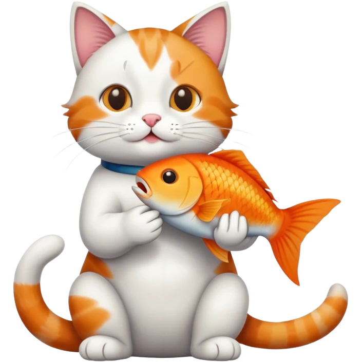 cat full body sitting holding a fish in its mouth emoji