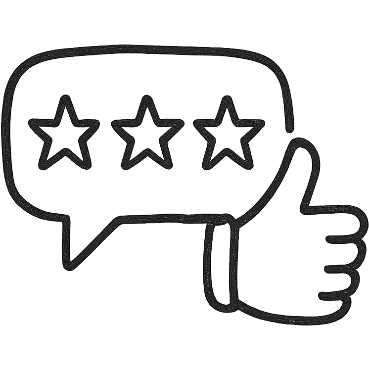 minimalist style emoji representing customer reviews, chat bubble and thumbs up emoji
