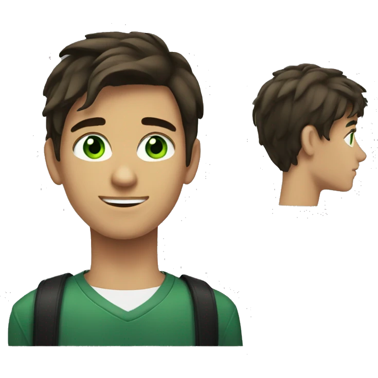 avatar a dark brown hair with green eyes suit 17 year old guy emoji