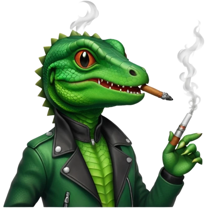 Lizard in a black jacket smoking a blunt emoji