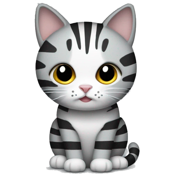 Create a cat with stripes (grey and a bit black) and a white little beart  emoji