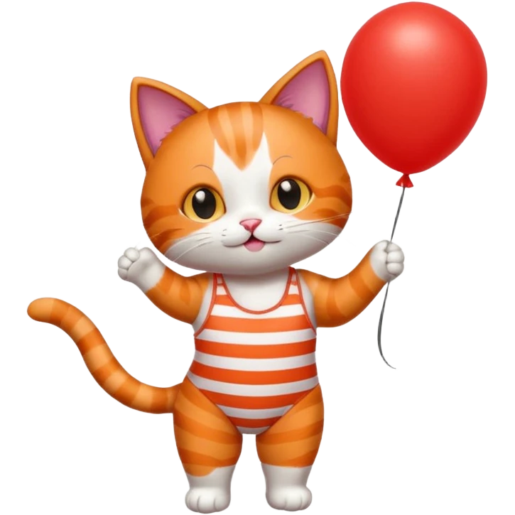 Cat in a baithing suit holding up a balloon emoji