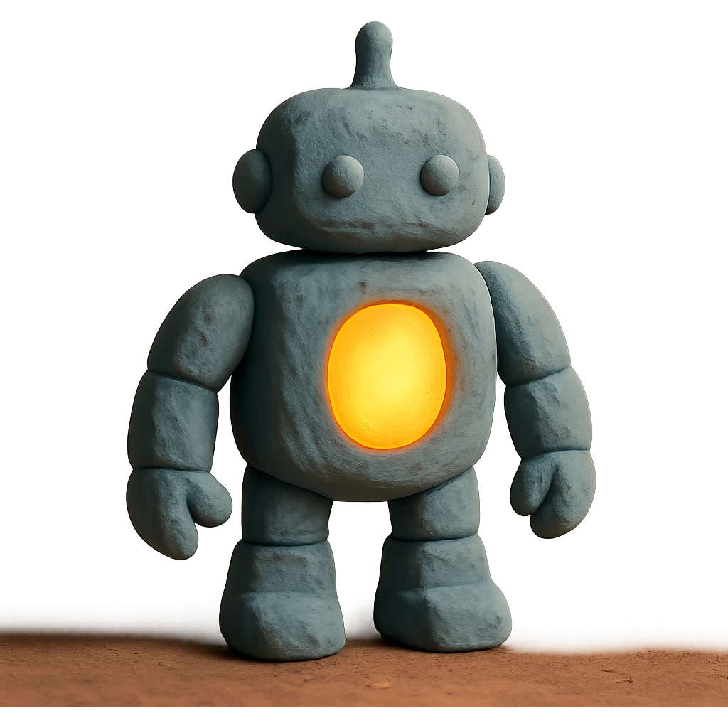 claymation style soft robot with glowing core emoji