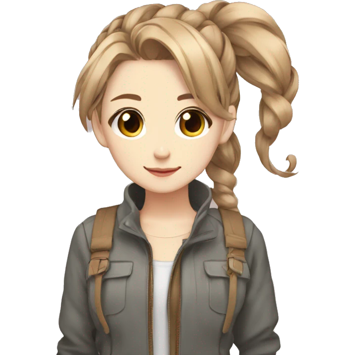 anime girl light brown hair and a ponyrtails wearing cool clothes emoji