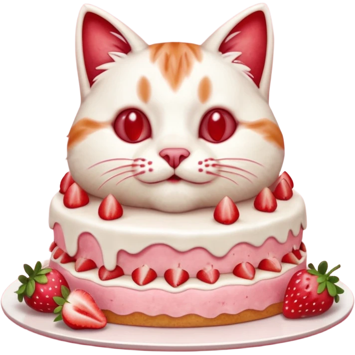 Close-up cinematic shot of a cat tasting strawberry cake, creamy frosting on its paws, dramatic soft lighting, warm tones, ultra detailed fur, shallow depth of field, professional photography style
, emoji