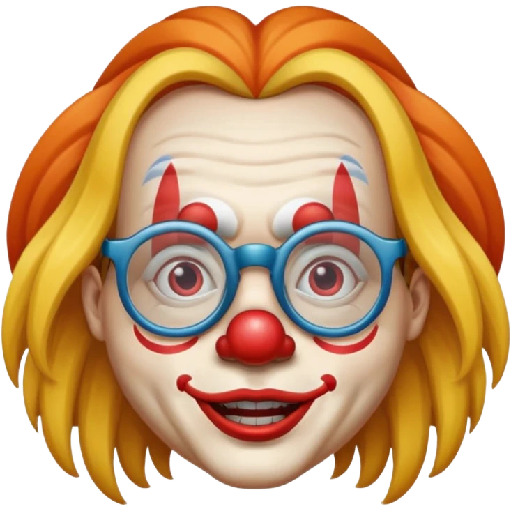 Funny clown wearing spectacles and having long hair like girls in face farming layers emoji
