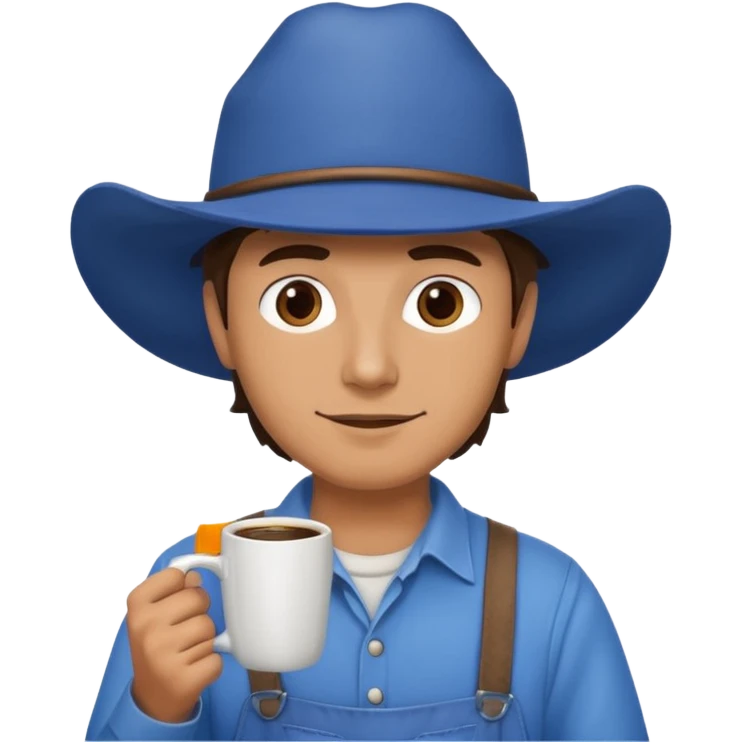 Ranch hand with blue hat and coffee mug emoji