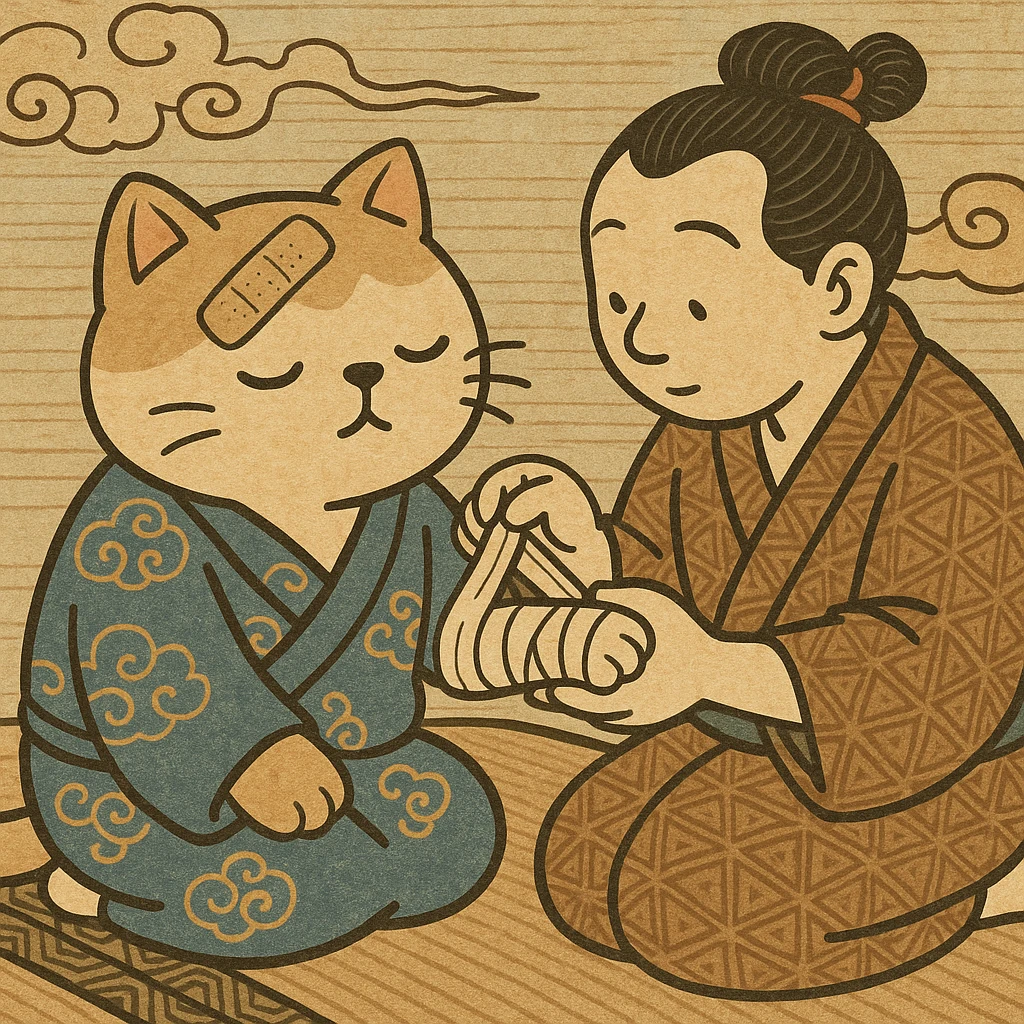 bandage, ukiyo-e inspired cartoon illustration style emoji