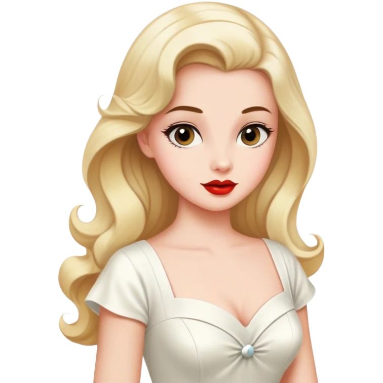 Beautiful woman in 1950’s woman fashion look, white dress, long hair emoji
