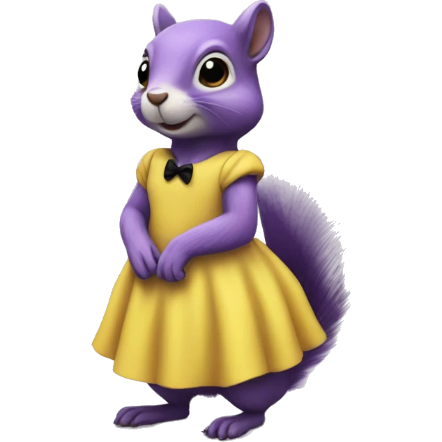 purple squirrel in a yellow dress with a black bow emoji
