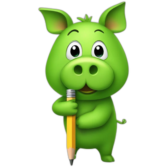 green piggy holding a pencil emoji