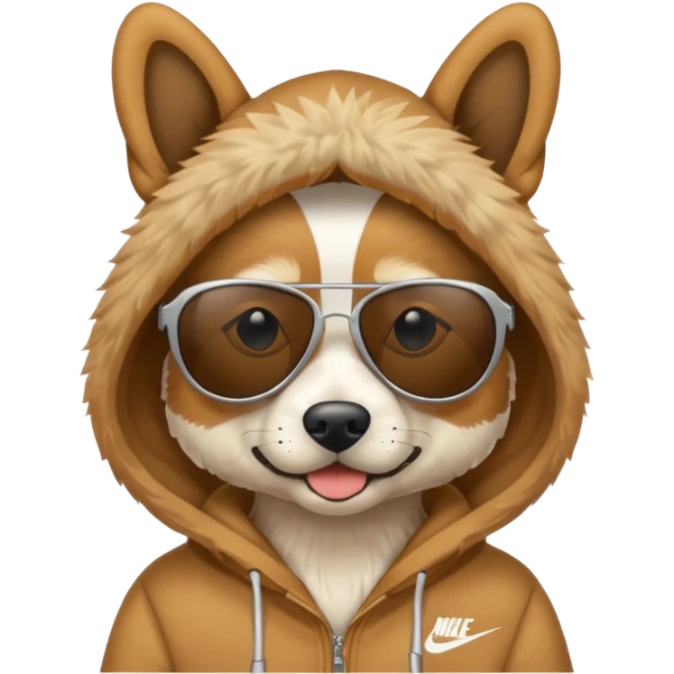 Dog wearing a nike hoodie and sunglasses. emoji