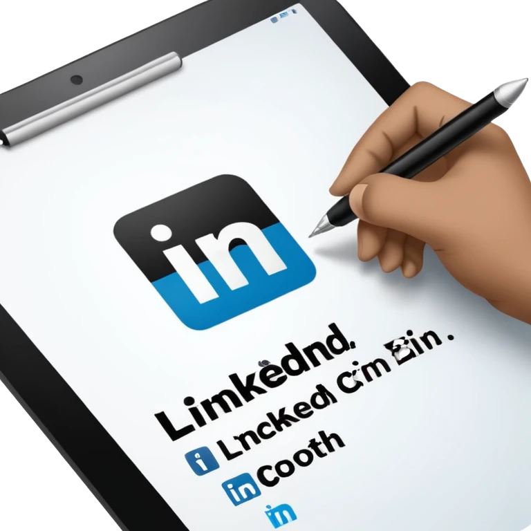 A hand writing a paper with the LinkedIn logo on it emoji