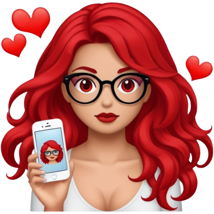 Mulher de cabelo vermelho, óculos e tatuagens emoji