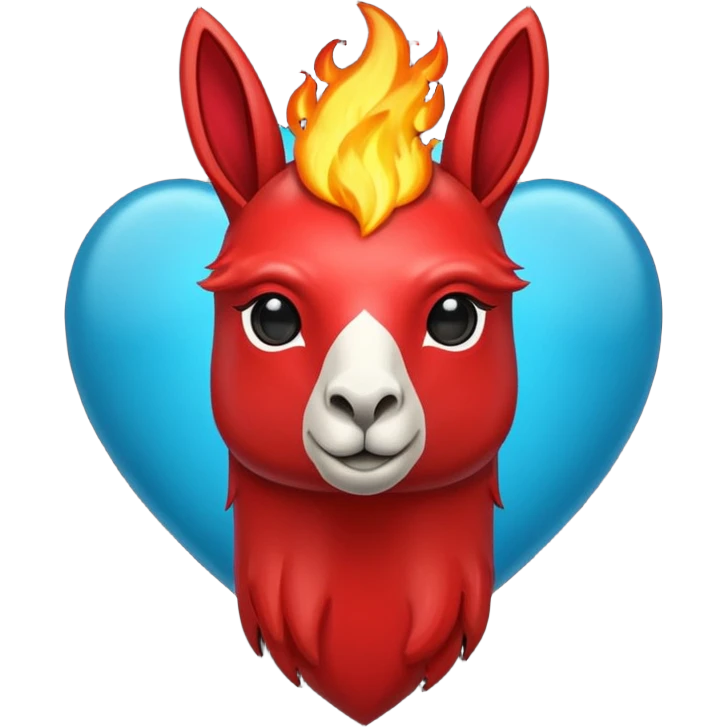 Hazme el corazón rojo y con fuego y que la llama sea azul verdoso emoji