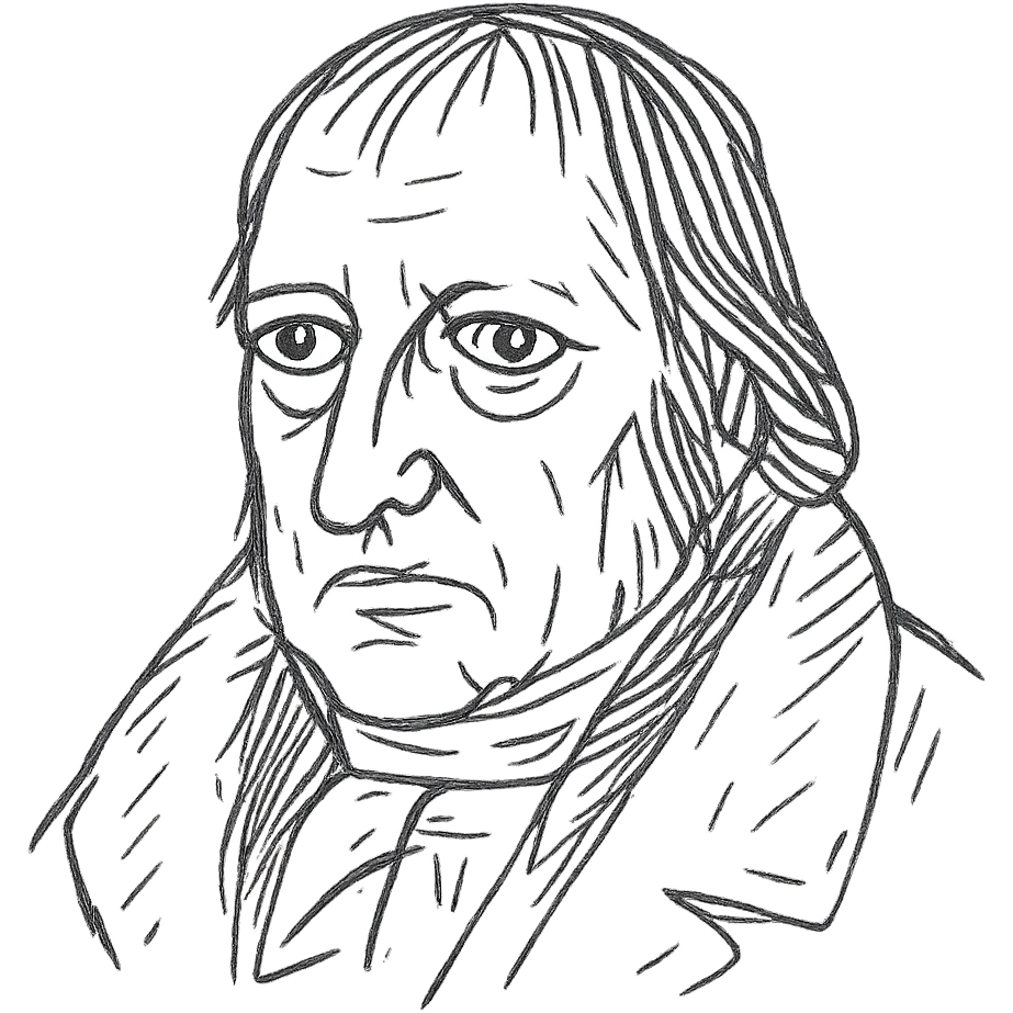a hand drawn black outline portrait of philosopher Hegel with similar-sized eyes based a famous portrait of him emoji