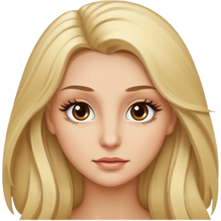 Blonde woman with long hair Light brown eyes, huge eyelashes and white skin emoji