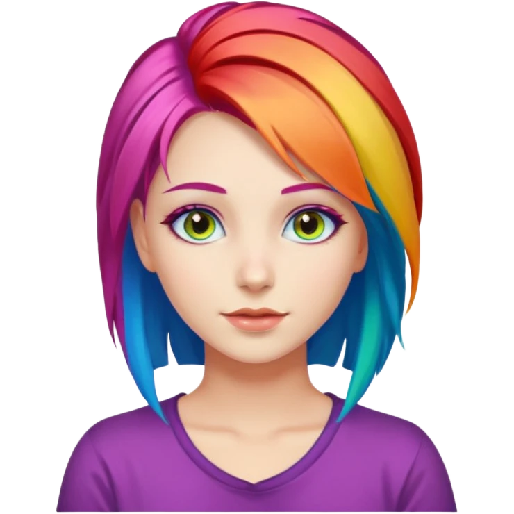 Young woman, vibrant rainbow hair, colorful hairstyle emoji